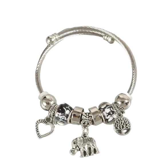Boho Style Silver Stainless Steel Elephant Charm Bracelet - Picture 5 of 6